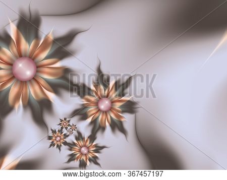 Original And Futuristic Background With Fractal Flower. Bright Colorful Fractal Flower, Digital Artw