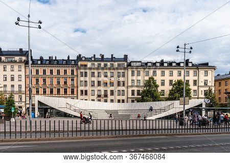 Stockholm, Sweden - August 8, 2019: Scenic View Of Odenplan Square In City Centre