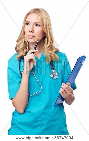 Attrative žena doktor izolované na bílém