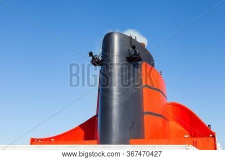 North Atlantic - October 18:  The Funnel Of The Cunard Cruise Liner Queen Mary 2 Is Pictured In The 