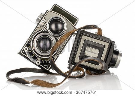 Group Of Two Whole Vintage Camera Isolated On White Background