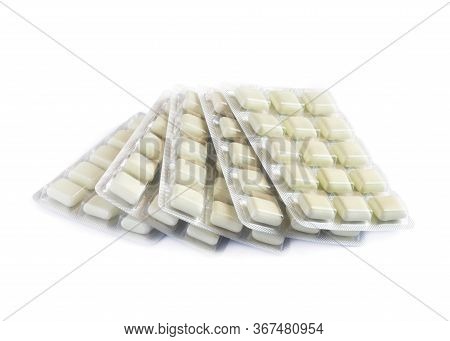 Pile Of  Anti Smoking Nicotine Gum In A Package  Isolated On A White Background