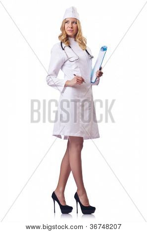 Attrative žena doktor izolované na bílém