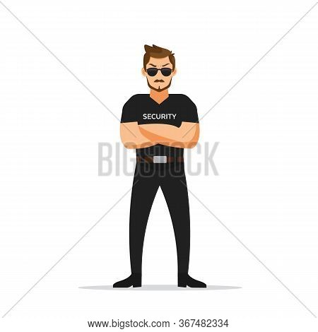 Man Security Guard Of Night Club. Security Man Isolated On White Background. Vector Stock.