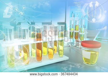 Test Tubes In Modern Biochemistry University Facility - Urine Quality Test For Ascorbic Acid Vitamin