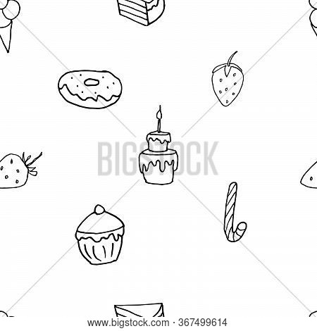 Seamless Pattern With Sweets Stock Illustration, Vector, Hand Drawing,