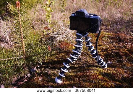 Flexible Tripod For The Camera. Details And Close-up