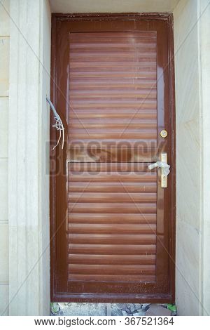Brown Copper Metal Door. Copper Door With Handle And Lockset Looks Natural Tropical And Industrial L