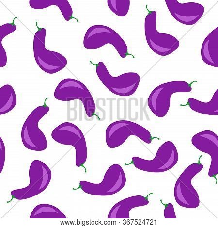 Eggplant Seamless Pattern, Vector Illustration On Food Theme With Purple Color Details