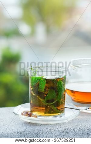 Glass Of Hot Mint Tea, Traditional Moroccan Moorish Beverage