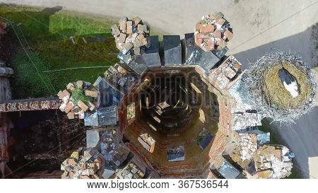 Aerial Photo Of Destroyed Odzienas Castle In Latvia, Europe On A Beautiful Sunny Springday, Concept 