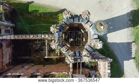 Aerial Photo Of Destroyed Odzienas Castle In Latvia, Europe On A Beautiful Sunny Springday, Concept 