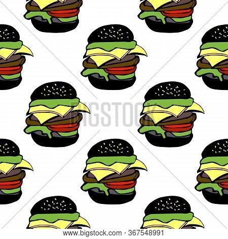 Seamless Pattern Vector Illustration A Blacks Gamburger In Cartoon Style On White