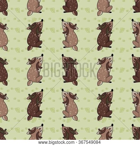 Cute Woodland Two Stag Vector Illustration. Buck Deer With Antlers. Childlish Hand Drawn Doodle Styl