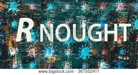 R Nought Theme With Night Cityscape And Floating Viruses