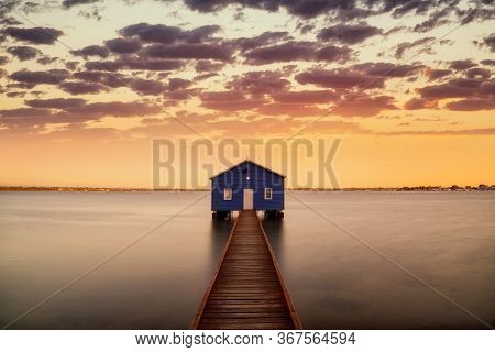 Sunrise Over The Matilda Bay Boathouse In The Swan River In Perth, Western Australia.