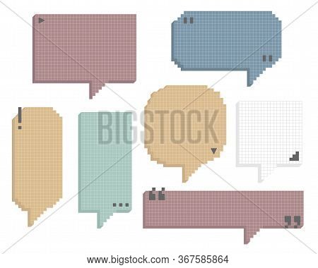 Collection Set Of Retro 3d Game 8 Bit Pixel Speech Bubble Balloon Pastel Color, Flat Design Vector I