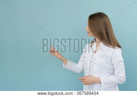 Doctor Points To A List On A Blue Background
