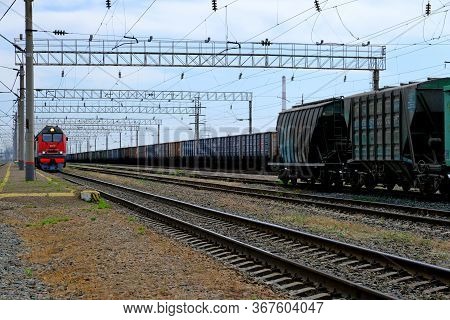 Astrakhan, Russia, 05/23/2020. Railroad Rails In Russia. Concrete Sleepers.\nbackground Image For We