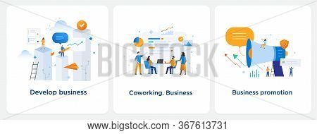 Set Of Illustrations Concept With Business Concept. Workflow, Growth, Graphics. Business Development