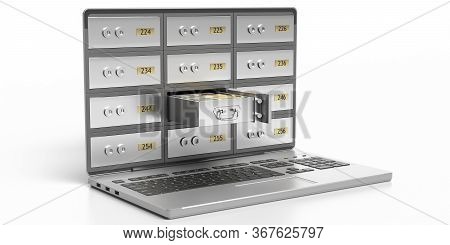 Safe Bank Deposit And Open Drawer Laptop Screen Isolated On White Background. 3D Illustration