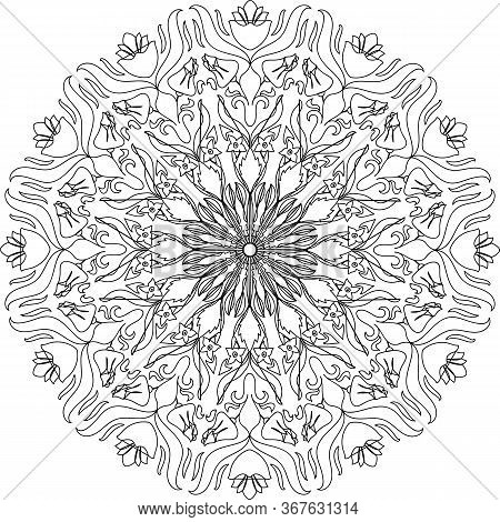 Circle Mandala Coloring Page. Black And White Mandala Poster. Relax And Meditation.