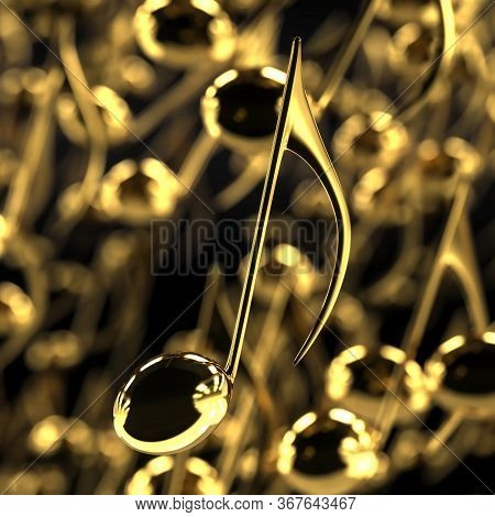 Close Up On A Golden Music Note, With Depth Of Field, 3d Illustration