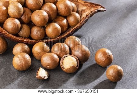 Organic Macadamia Nuts - Macadamia Integrifolia. Text Space
