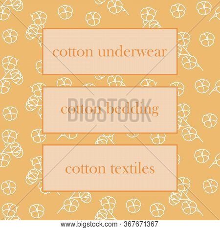 Seamless Pattern With Cotton Branch Flat Line Icon. Template For Eco Store. In The Center You Can Wr
