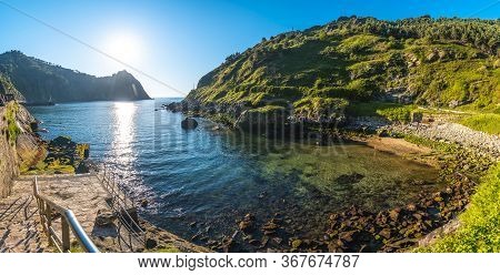 Panoramic View Of The Beach In The Town Of Pasajes San Juan Near San Sebastian. Gipuzkoa, Basque Cou