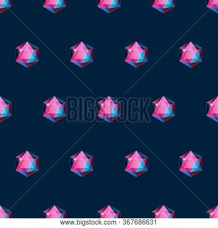 Gems On Blue Background. Seamleass Colorful Jewerly Gemstones Pattern For Print, Textile, Fabric Or 