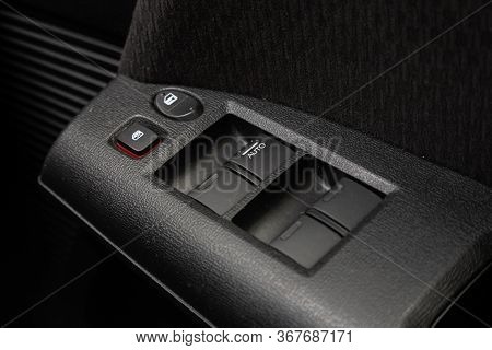 Novosibirsk/ Russia - May 03 2020: Honda Freed, Close-up Of The Side Door Buttons: Window Adjustment
