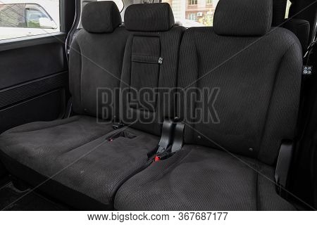 Novosibirsk/ Russia - May 03 2020: Honda Freed, Rear Seat For Passengers In Black Textile. Comfort C