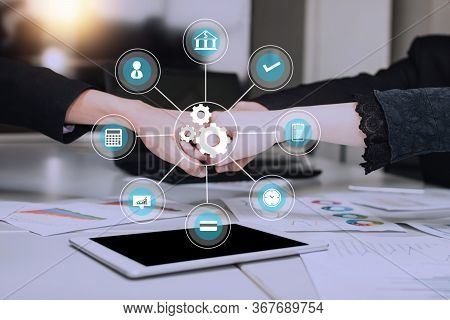 Pump Hand For Teamwork Concept As Business Meeting