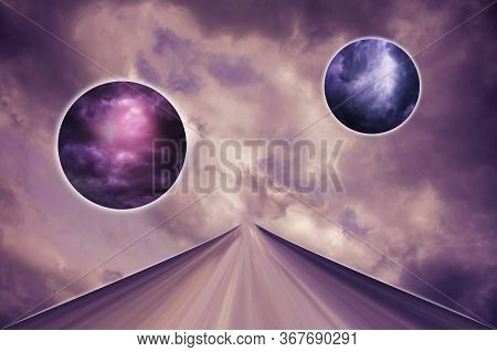 Aesthetic Modern Art Collage With Clouds Sky In Style Of The 80-90s. Real Natural Sky Composition In