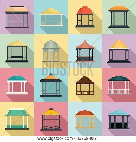 Gazebo Icons Set. Flat Set Of Gazebo Vector Icons For Web Design
