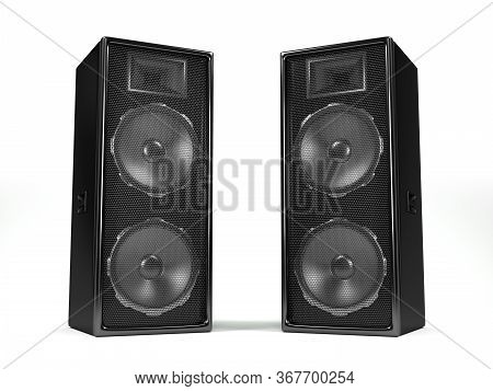 Sound System Speakers On White Background, 3d Illustration