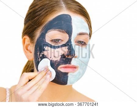 Girl Remove Black White Mud Mask From Face