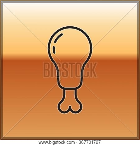 Black Line Chicken Leg Icon Isolated On Gold Background. Chicken Drumstick. Vector