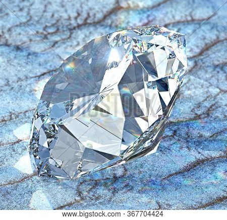 Diamond With Colored Caustic Light On Sand, 3d Illustration