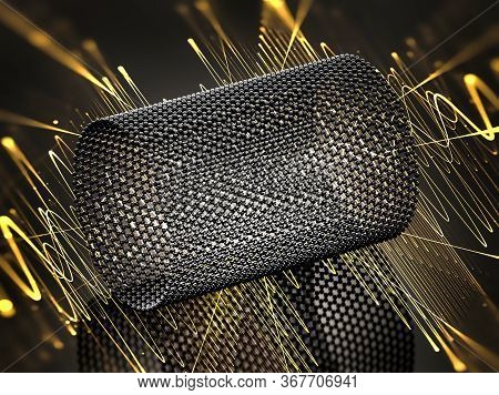 Closeup On A Graphene Tube With Yellow Waves. 3d Illustration
