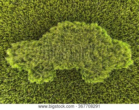Close-up On A Car Made Of Moss, 3d Illustration