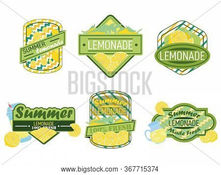Lemon Drink Emblem Badge, Fresh Fruits Lemons Juice  Lemonades Emblems. Drinks Bars Sticker, Detox L