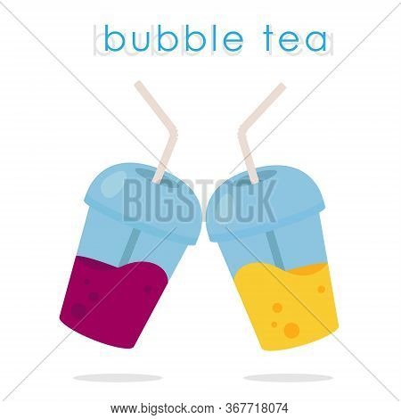 Bubble Tea Or Milk Cocktail. Glass Of Drink With Tubule.