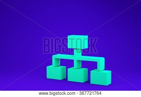 Green Business Hierarchy Organogram Chart Infographics Icon Isolated On Blue Background. Corporate O