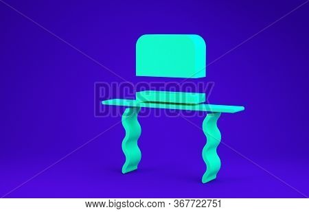 Green Orthodox Jewish Hat With Sidelocks Icon Isolated On Blue Background. Jewish Men In The Traditi