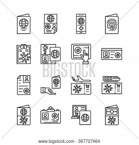 Collection Icons For Immunity To Virus Passport, Certificate Pass, Immune Certificate For Travel And