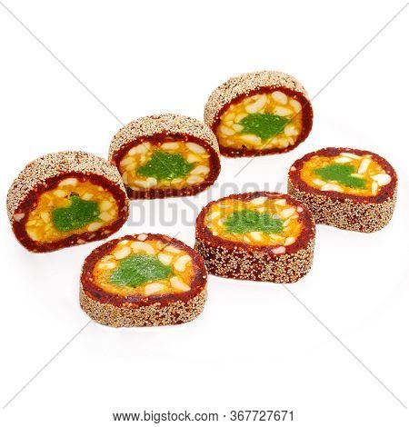 Indian Kaju Anjeer Roll Isolated ,kaju Dates Roll,indian Sweets