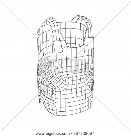 Police Flak Jacket Or Bulletproof Vest. Bullet Proof Concept. Wireframe Low Poly Mesh Vector Illustr