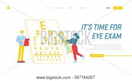 Myopia Or Nearsightedness, Vision Diseases Landing Page Template. Eye And Optical System Check Up. M
